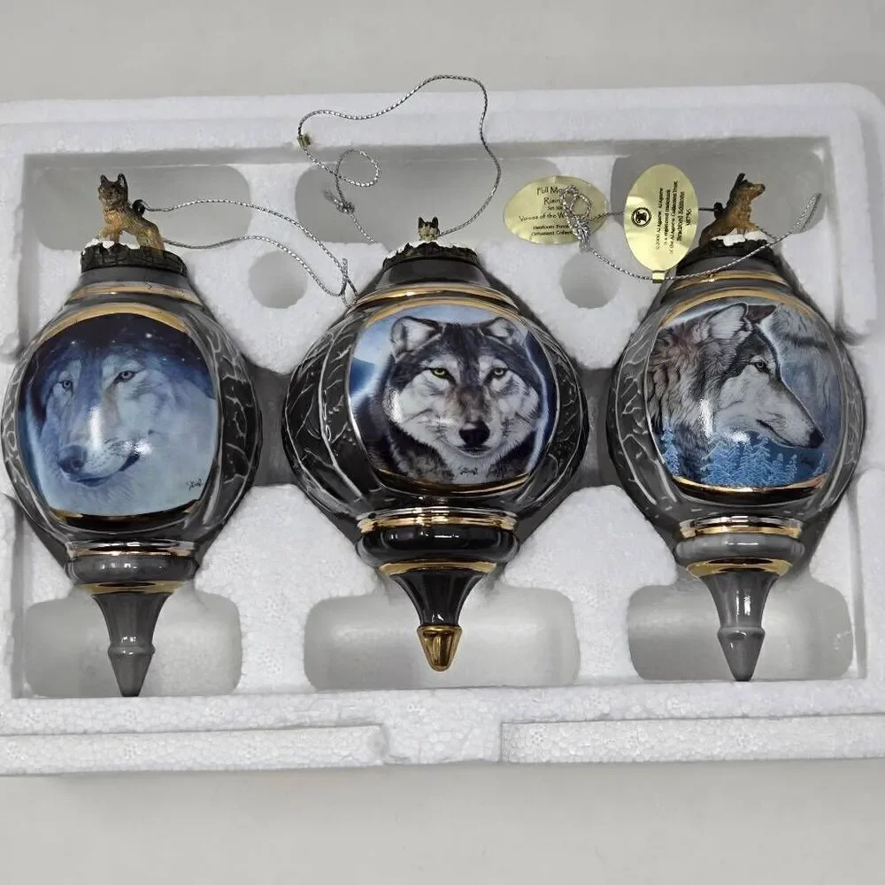 BRADFORD EDITIONS VOICES OF THE WILDERNESS SET 6 3 X WOLF 3D CHRISTMAS ORNAMENT